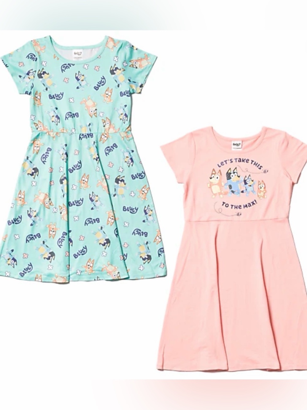 Playful Cartoon Short-Sleeve Nightgown Set - Mint & Pink